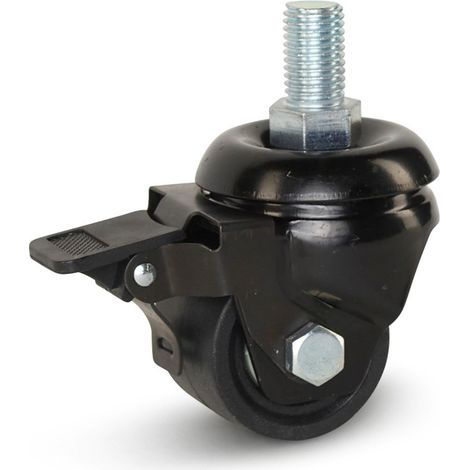 Roulette pivotante freinée - MESO - Nylon noir - Filetage - 50mm - 300kg