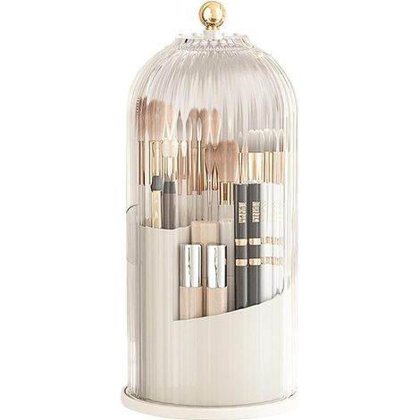 Organisateur Maquillage Rotatif 360°, Organisateur de Porte-Pinceaux de Maquillage Rangement Parfum Boite Présentoir Cosmétique Organisateur pour Eye-Liner, Rouge à Lèvres (Blanc Transparent) (1/5)