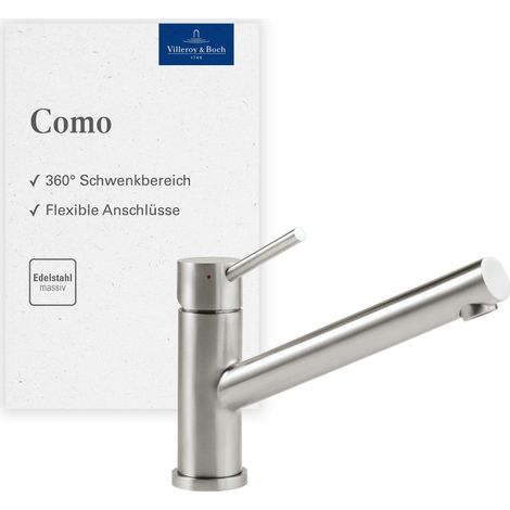 Villeroy & Boch Como Küchenarmatur, Hochdruck, Wasserhahn Küche mit Keramikkartusche und 360° Schwenkbereich, Spültischarmatur wassersparend, Auslauf Höhe 135mm, Edelstahl massiv (1/5)