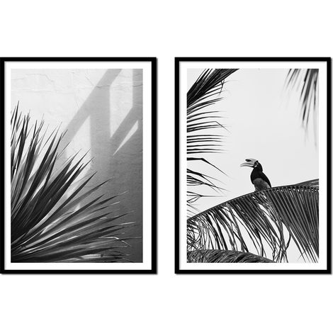 BILDPOSTER IM RAHMEN 53x73cm Diptychon 2er-Set Gemälde Tropics Grey P2136 (1/3)