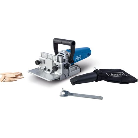 Lamelleuse Scheppach BCJ900 900W – Vitesse 12 000 tr/min – Disque Ø100 mm – Profondeur de fraisage 1,8 mm – Pour bois massif et aggloméré