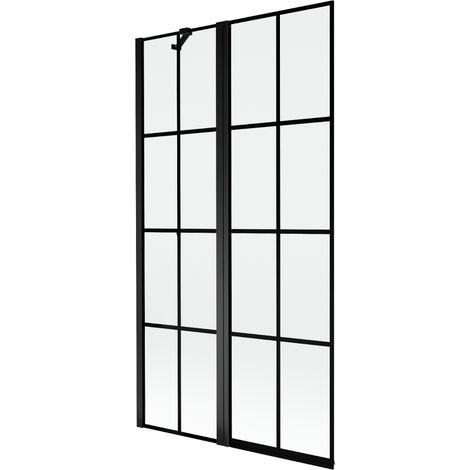 Paravent de bain Mexen Mist 2 volets gauche 100 x 150 cm, grille noire, noir - 8A9-100-011-70-77-L (1/5)