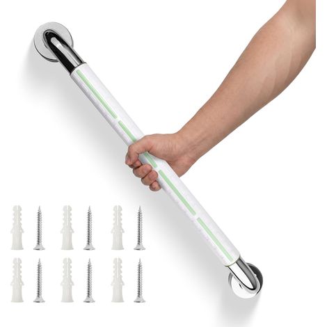 Barres D'appui Salle de Bain Acier Inox 304 avec Poignée Antidérapante et Bande de Sécurité Lumineuse,WC,Douche,Porte Serviettes,Aide Escalier Seniors et Enfants 60cm (1/5)