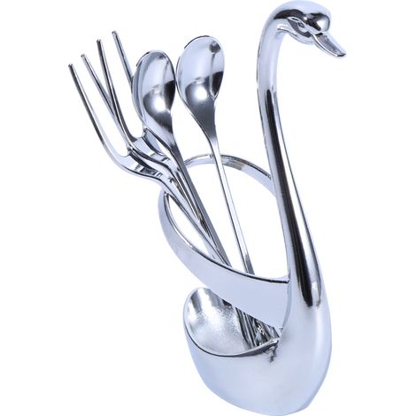 Ensemble Couverts Dessert Acier Inoxydable Support Cygne Pour Maison Cafe Restaurant Lot De 5 Pieces (1/5)