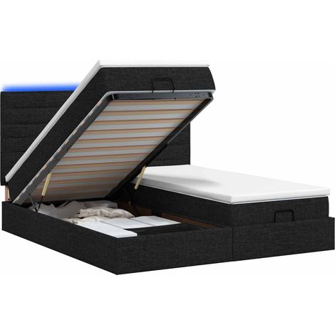 Lit coffre avec matelas et LED Noir 200 x 200 cm Tissu vidaXL (1/5)
