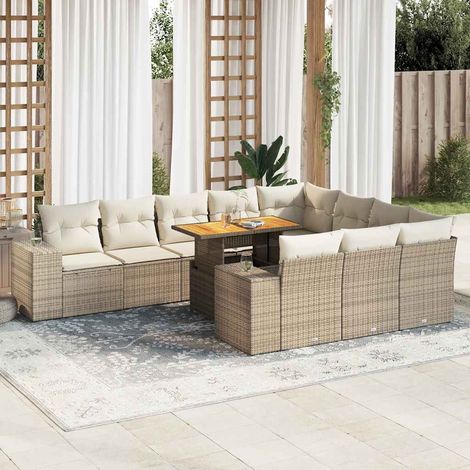 Salon de jardin avec coussins 10pcs beige résine tressée acacia (1/5)