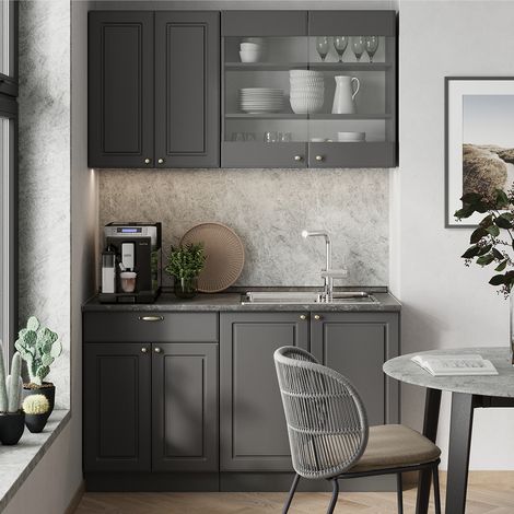 Cuisine Fame-Line, Anthrazit-Gold Landhaus, 140cm , PT Marbre, Vicco