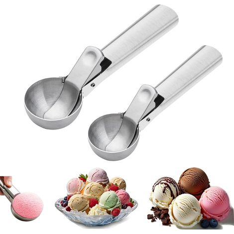Cuchara para helado: Cuchara de acero inoxidable con gatillo fácil de usar, para servir helado, masa de pastel y purés. (1/5)