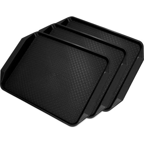 Set aus 3 rechteckigen Tabletts mit Griffen, verdickt, schwarz, für Hotels, chinesische Restaurants und Selbstbedienungsrestaurants. (1/5)
