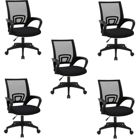 DASCK - Pack de 5 Sillas - Silla de Oficina Ergonómica de Malla con Altura Ajustable y Pie Negro