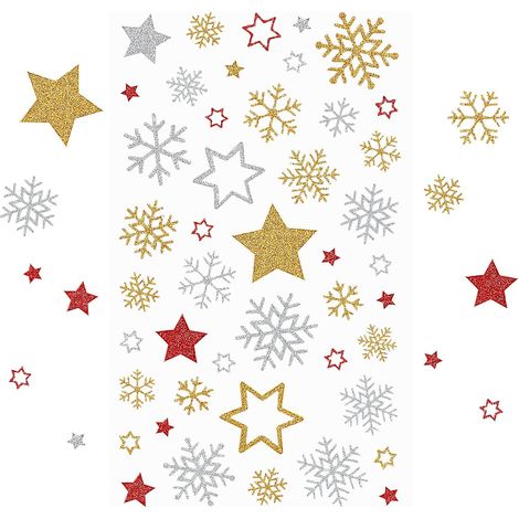 5 hojas de pegatinas navideñas brillantes, estrellas y copos de nieve, para álbumes de recortes y decoración de tarjetas de regalo. (1/4)