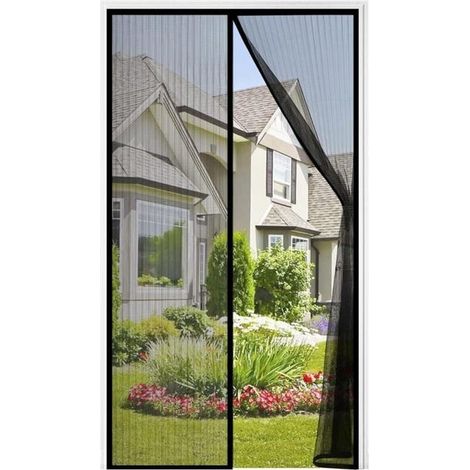Cortina magnética negra para puertas y ventanas, 100x210 cm, protección antimosquitos y antimoscas. (1/5)