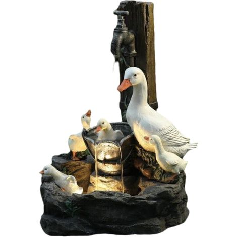 Statue Animal Jardin - Fontaine Solaire avec LED - Sculpture Extérieure Décorative en Résine - Canard et Écureuil - 1 Pièce (1/5)
