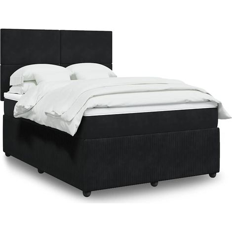 vidaXL Sommier à lattes de lit avec matelas Noir 140x190 cm Velours (1/5)