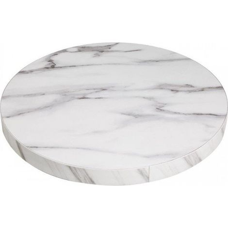 Plateau de table rond (H)48 x (Ø)600 mm, effet marbre blanc