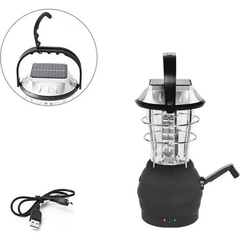 Licht, tragbare Laterne, Solarlaterne, schwarzer Handkurbel-Dynamo, 36 LEDs, Camping-Laterne, Notlicht, geeignet für Camping im Freien – BDD