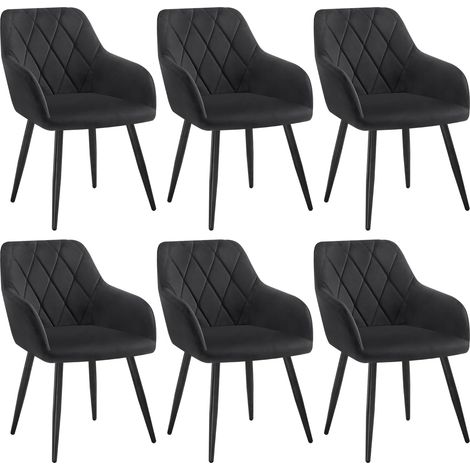 WOLTU Set di 6 Sedie da Sala da Pranzo Sedia da Cucina con Braccioli e Schienale Sedie con Gambe in Metallo Stile Moderno in Velluto, Nero (1/5)
