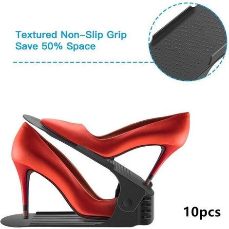 Lot de 10 organiseurs chaussures - Reglable à Chaussures Rangement Organiseur - Gain de Place Magique - Noir (1/4)