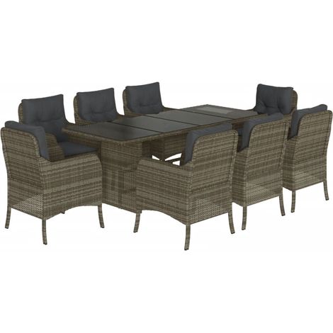 Maison Exclusive - Set da Pranzo da Giardino 9 pz con Cuscini in Polyrattan Grigio (1/5)