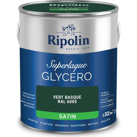 Ripolin – Peinture glycéro 2en1 satin 2L – Haute durabilité – Application directe sur bois et métal – Vert basque RAL 6005 (1/5)