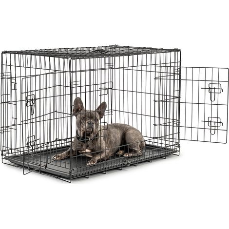 lionto Transportkäfig für Tiere, faltbarer Metallkäfig mit Trennwand, Kunststoffboden & Sicherheitsverriegelung, 92x58x64 cm