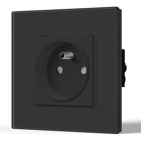Prise Electrique Murale Prise Encastrable 86 86mm Noir Prise Murale en Verre Trempé Norme Française 16 Amp 240V (1/5)
