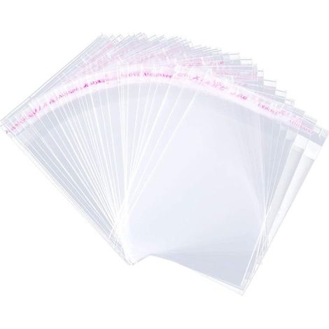 Sachets cellophane - Transparent - Sachets d'emballage portables - Petits sachets d'emballage - Lot de 100 - Sachets autocollants - Avec bande adhésive (1/5)