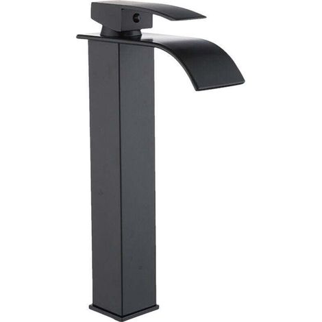 Robinet cascade pour évier de salle de bains, robinet de lavabo en laiton, mitigeur à levier unique haut, mélange eau chaude et froide, fourni avec 2 tuyaux (1/4)