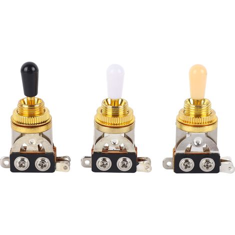 Set mit 3 Dreiwege-Kippschaltern für Gitarre, kurze gerade, schwarze, weiße, cremefarbene und goldene Spitzen (1/5)