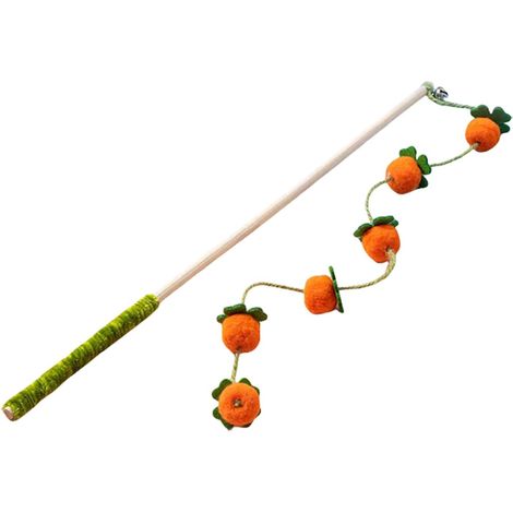 Lot de 2 cannes à pêche jouets pour chat sur le thème des fruits (40 cm) avec poignée antidérapante et manche en bois convient pour le jeu en intérieur et les chatons faisant leurs dents. (1/5)