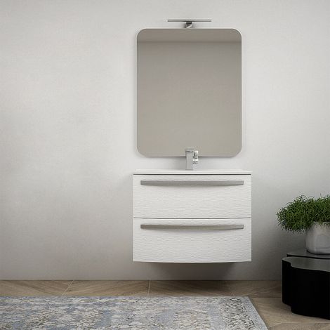 Mobile per bagno 75 cm tondo bianco frassino sospeso - Berlino  con specchio filo lucido e colonna da 140 cm (1/5)