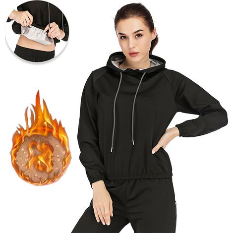 Haut de sudation fitness sauna noir, sweat à capuche minceur pour homme salle de sport, vêtement d'entraînement perte de poids course en extérieur (1/5)