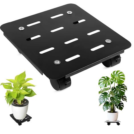 Porte Plante a roulettes,25x24cm Supports de Pots de Fleurs à roulettes, Porte Plante Exterieur, Base Métal 4 Roues 2 Freins, pour Intérieur Extérieur, Noir (1/5)