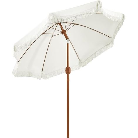 Parasol de Jardin d'extérieur avec Franges, 236/275cm, Parasol Inclinable, Anti-UV/l'eau, avec Canopée Réglable, Manivelle, 8 Baleines, Housse
