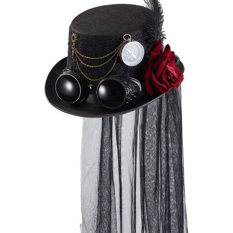 Lolita Rose Lace Headband Hat Steampunk Top Hat Feather Gothic Goggles Retro Headpiece (1/5)