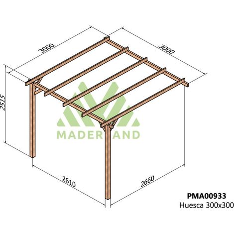 Pérgola de Madera Maciza Adosada Huesca (Maderland) - 300 x 300 cm (1/3)