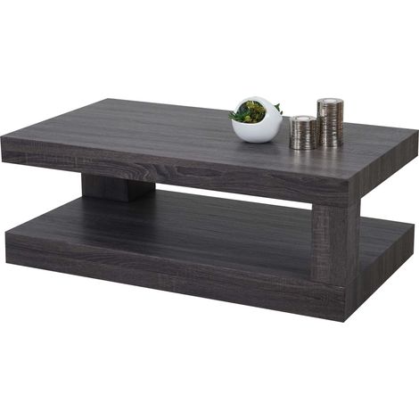 [NEUWERTIG] Couchtisch HHG-394, Wohnzimmertisch, 3D-Struktur, 40x110x60cm schwarze Eicheoptik