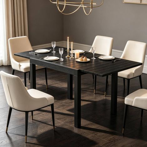 Mesa de jardín extensible 160x80x75 cm de aluminio negro para 4-6 personas – MEUBLIV (1/5)