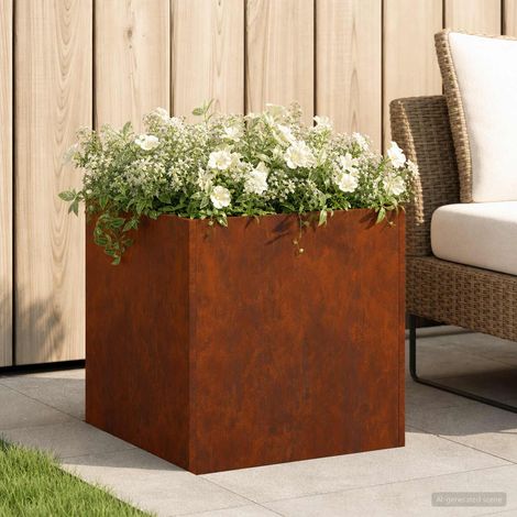 vidaXL Cache-pot de jardin Rouillé 25 x 25 x 25 cm Acier patiné (1/5)
