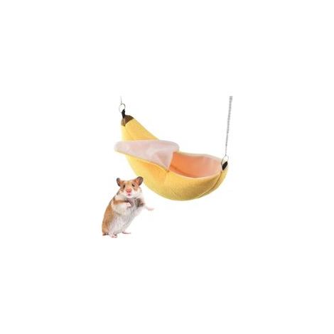 Maisonnette-lit sur le thème de la banane, hamac pour petits animaux, maisonnette-lit confortable, gabbia per planeur de sucre, hamster et oiseau (banane)-Crezuo
