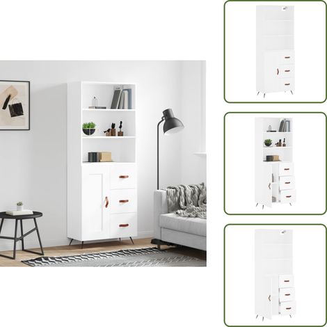 Buffet haut Blanc 69,5x34x180 cm Bois d'ingénierie - Buffet Design Moderne - Meuble Rangement - Armoire Blanche - Commode Élégante - Mobilier Salon (1/5)