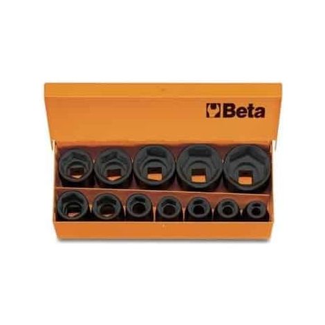 Beta – Jeu de 12 clés à douille 1/2" – Phosphatées – Raccord carré femelle – Coffret tôle – Pour visser en série