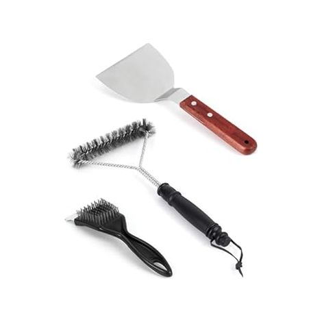 Kit di Pulizia per Barbecue - 3 Spazzole in Acciaio Inossidabile e Raschietto per Griglia - Set di Utensili per Barbecue a Gas, Carbone ed Elettrico - Detergente per Griglie di Cottura (1/4)