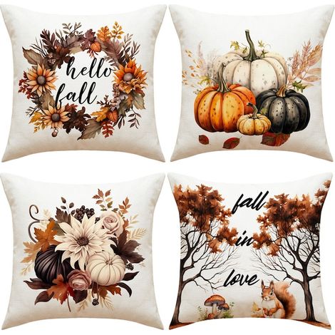 Lot de 4 housses de coussin décoratives automne, 45 x 45 cm, multicolores, taies pour canapé et salon (1/4)