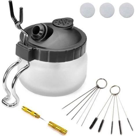Kit de nettoyage de pistolet pulvérisateur 4 pièces, bombe de nettoyage de pistolet pulvérisateur avec tampon de filtre à air et support, aiguille de nettoyage de buse, 5 brosses, 5 aiguilles de débou