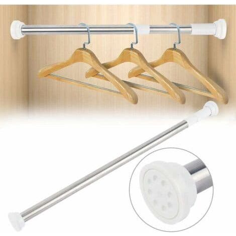 Barre de douche télescopique en acier inoxydable 50-80 cm, avec système de tension et élastiques, pour penderie, baignoire, fenêtre ou sèche-linge. (1/5)