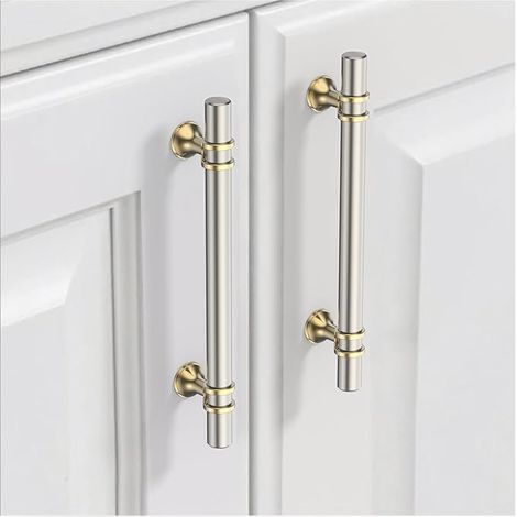 10 Stück Schrankgriffe Nickel Gold Lochabstand 128mm Griffe für Küchenschränke Gerändelte Möbelgriffe Küchengriffe griffe möbel Küchenschrank Schranktürgriffe