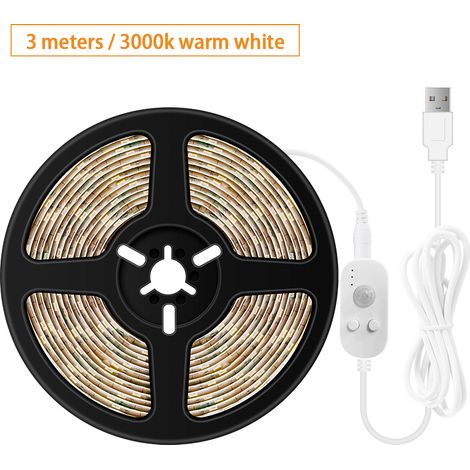 Dimmbare LED-Lichtleiste mit USB-Anschluss, PIR-Bewegungsmelder, 3 Meter, 180 LEDs, für TV, Computer, Desktop-Hintergrundbeleuchtung, Küche und mehr – ideal als dekorative Beleuchtung. (1/5)