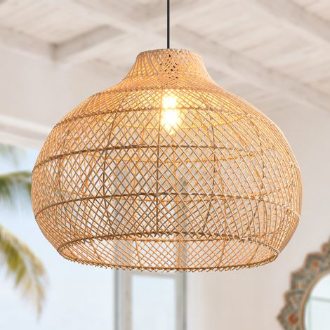 Parrot Uncle Rattan Pendelleuchte 60 cm, natürlicher Lampenschirm mit Eisengestell, E27, höhenverstellbar für Wohnzimmer Esszimmer, ohne Leuchtmittel
