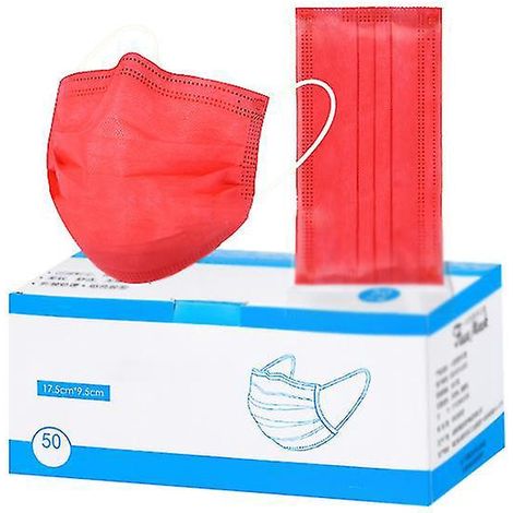 Masques faciaux jetables noirs à 3 plis avec filtre et élastiques auriculaires (50 pièces), rouges (1/5)